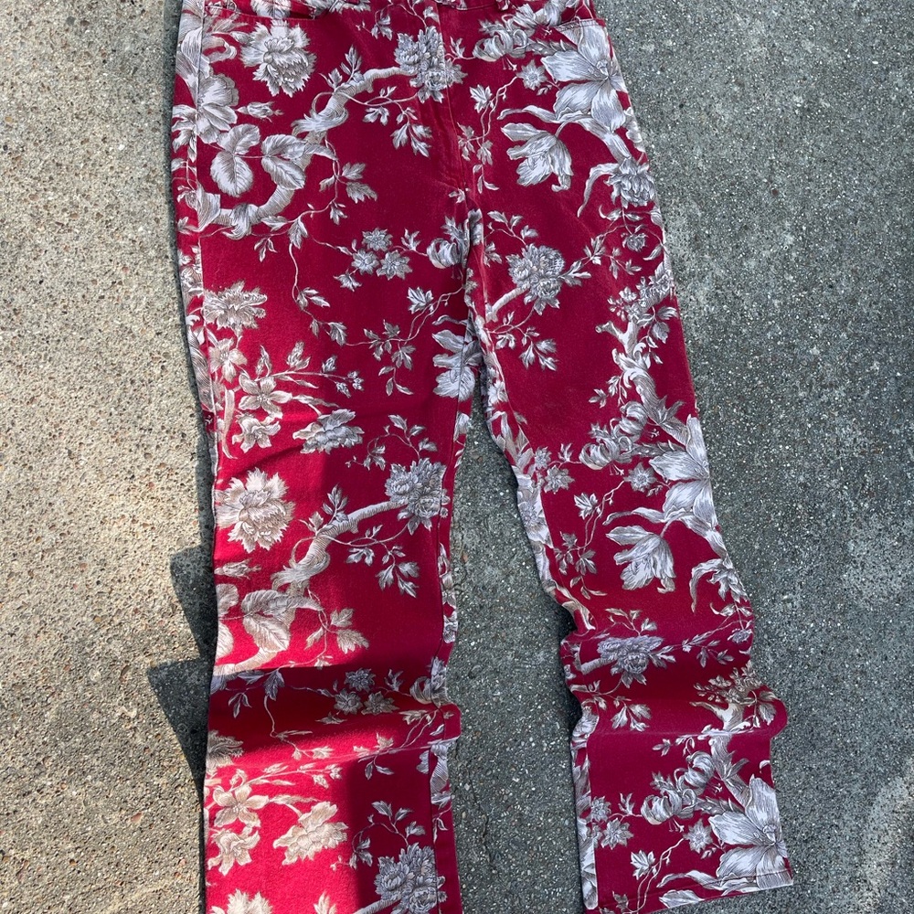 Floral Pattern Red Women's Jumpsuit Pants